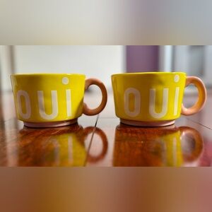 Clare V ‘OUI’ Ceramic Mug Pair with Pink Handle *Brand New*